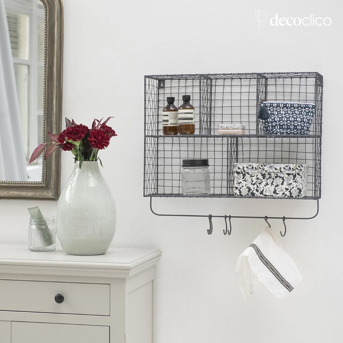 Anthracite metal mesh wall shelf with 5 baskets Greed