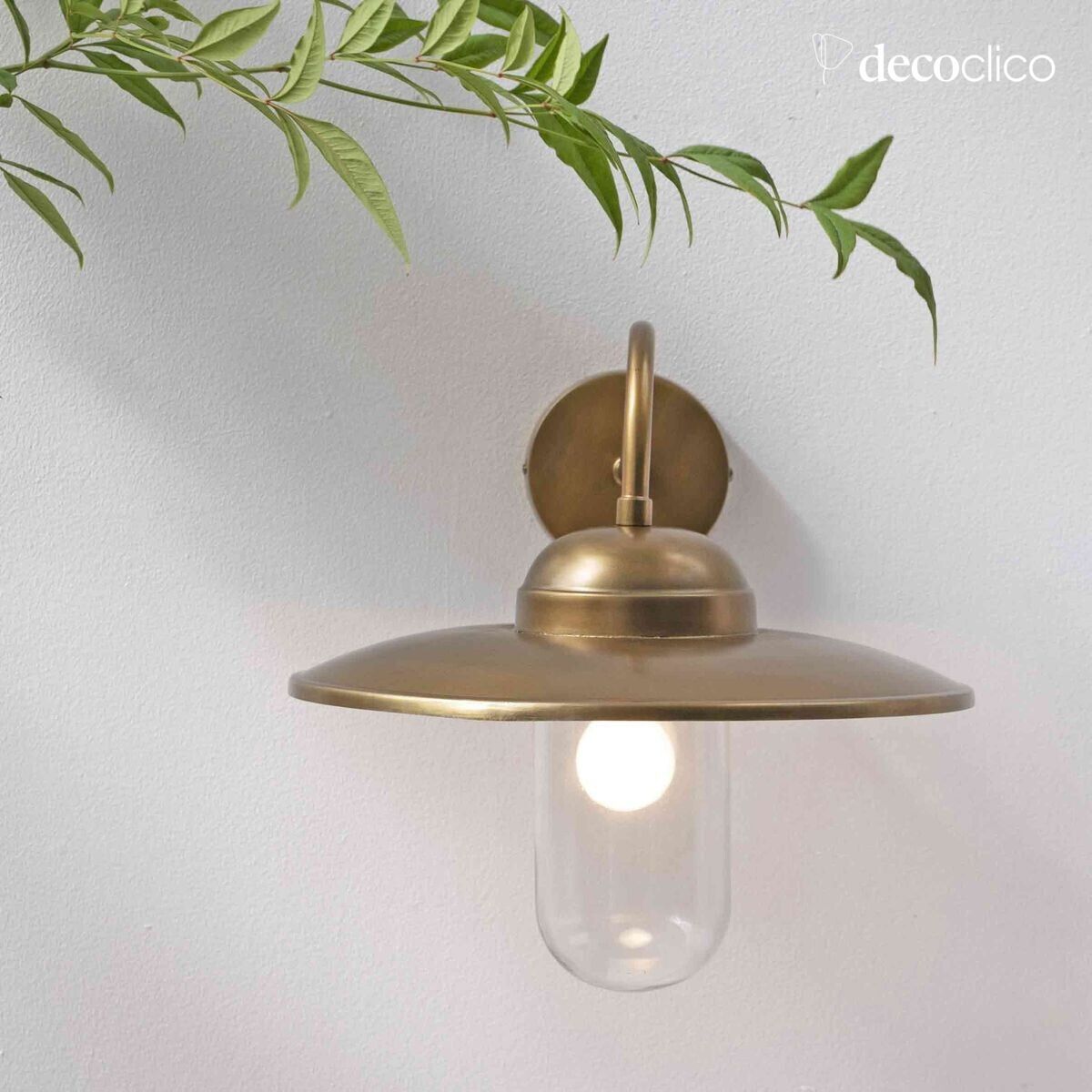 Antique brass-colored metal gooseneck wall light