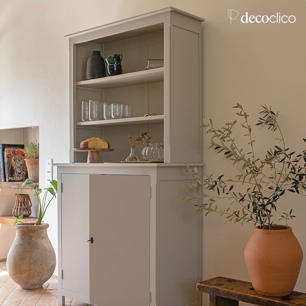 Aparador buffet de dos cuerpos en pino marítimo gris claro Léandre (incluye refs 67071 - 67072) Leandre