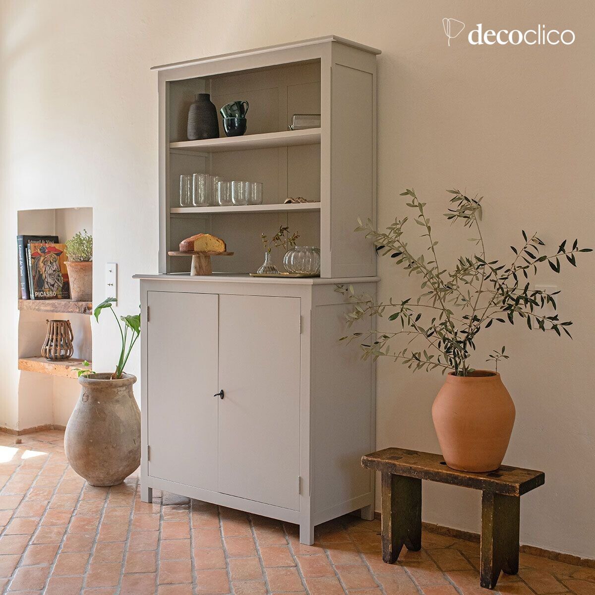 Aparador buffet de dos cuerpos en pino marítimo gris claro Léandre (incluye refs 67071 - 67072) Leandre