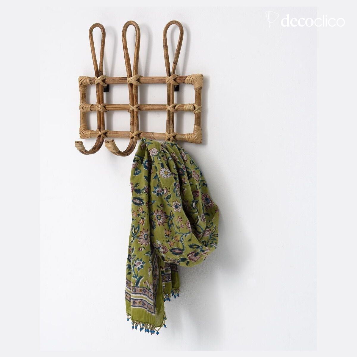 Appendiabiti vintage 3 ganci in rattan naturale