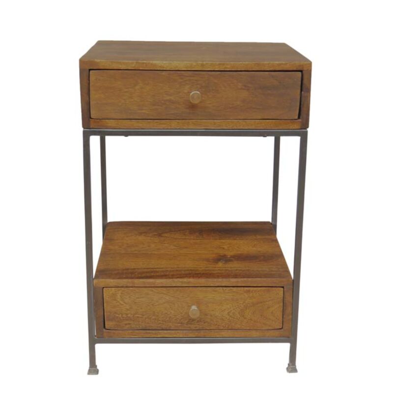 Mango and metal 2-drawer bedside table Arabica