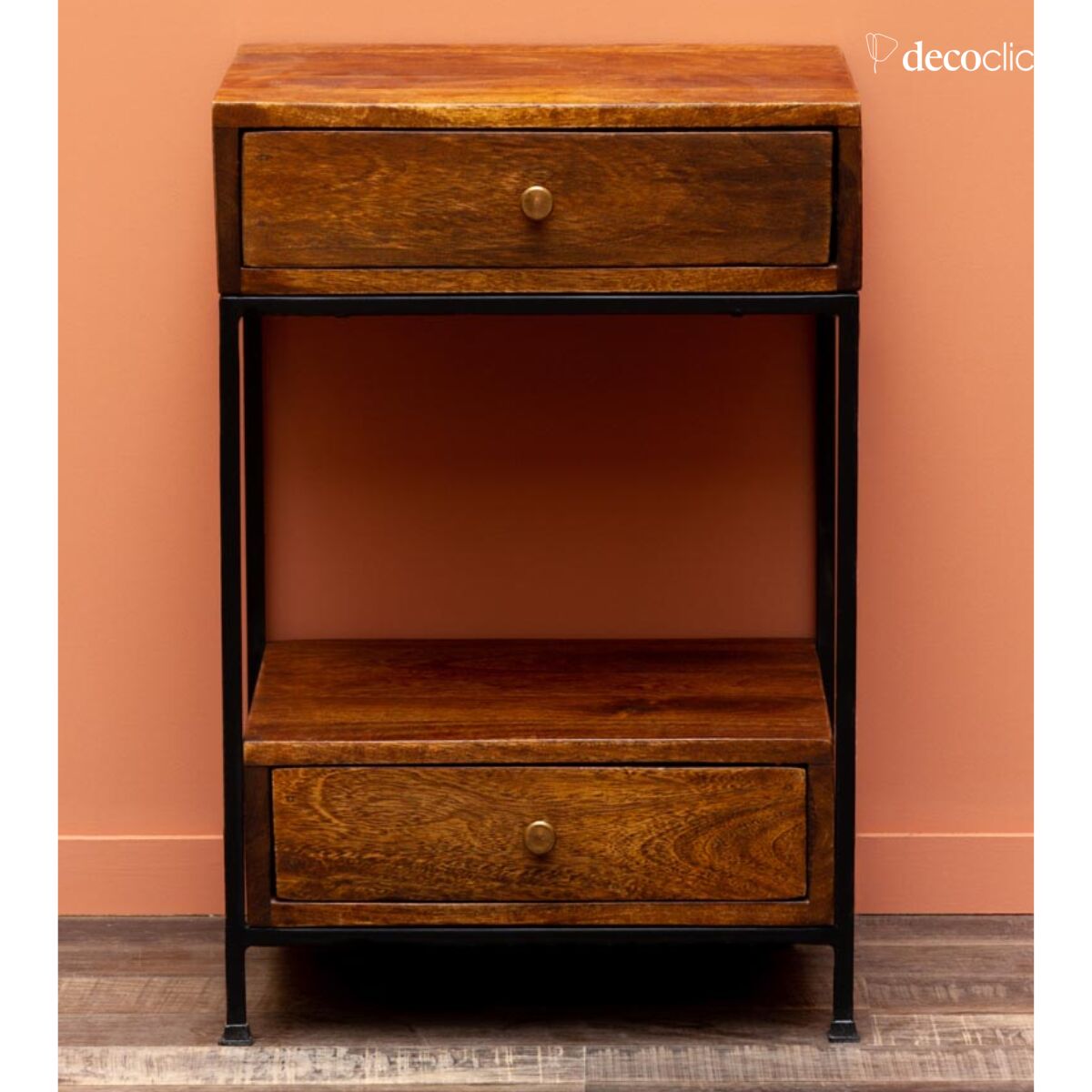 Nachtkastje met 2 laden van mango en metaal Arabica