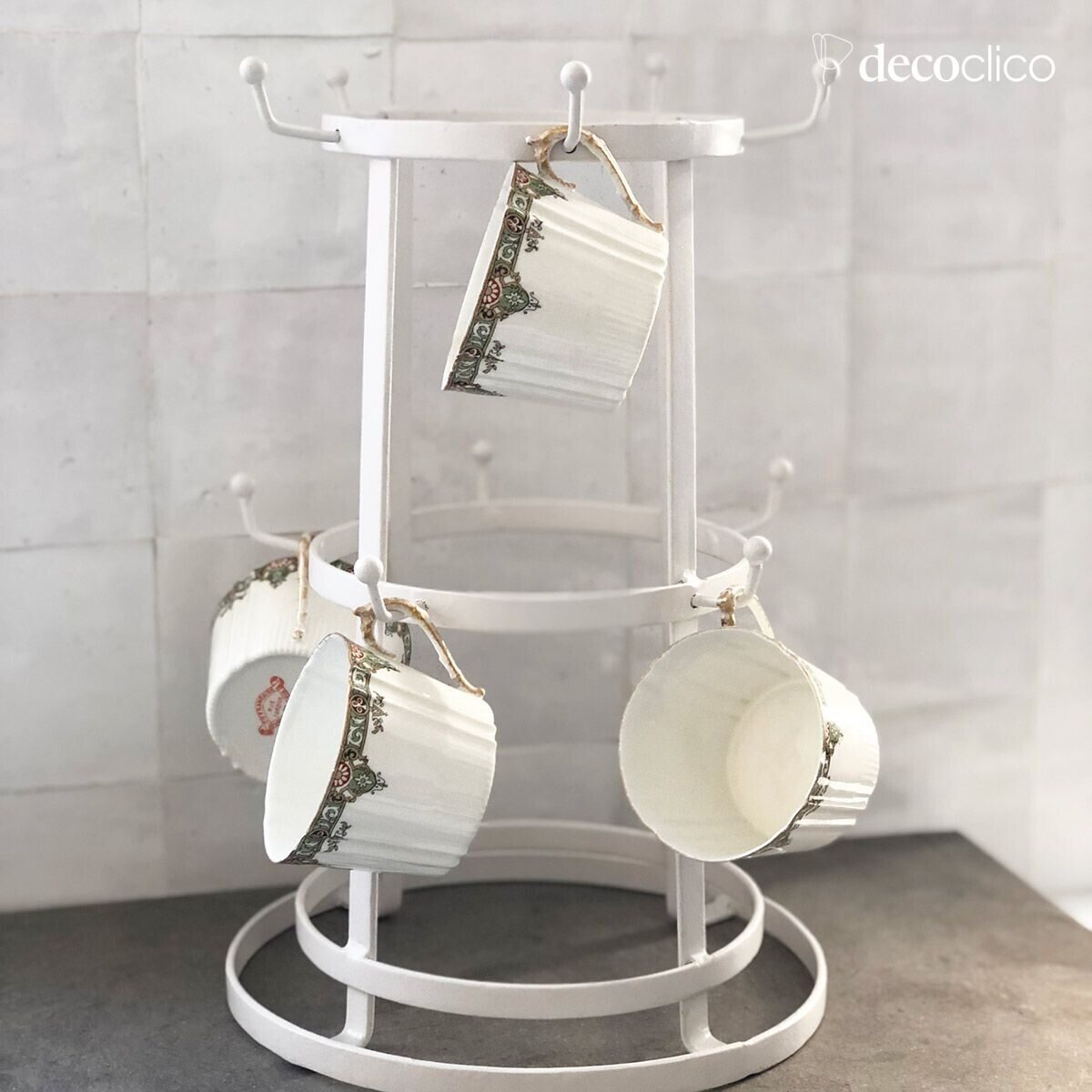 Árbol para tazas / soporte para tazas de sobremesa de 10 ramas de metal blanco mate