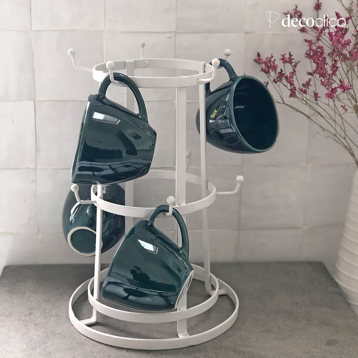 Árbol para tazas / soporte para tazas de sobremesa de 10 ramas de metal blanco mate