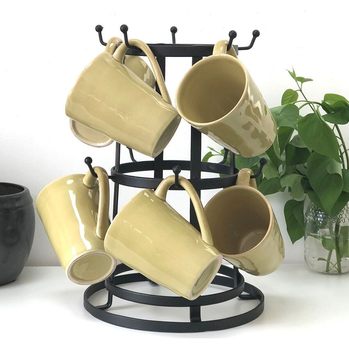 Árbol para tazas / soporte para tazas de sobremesa de 10 ramas de metal negro