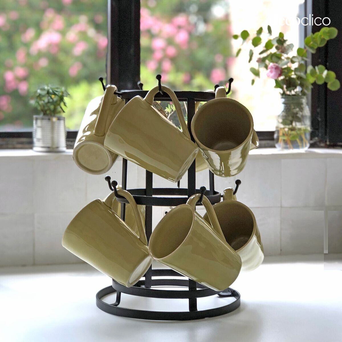 Árbol para tazas / soporte para tazas de sobremesa de 10 ramas de metal negro