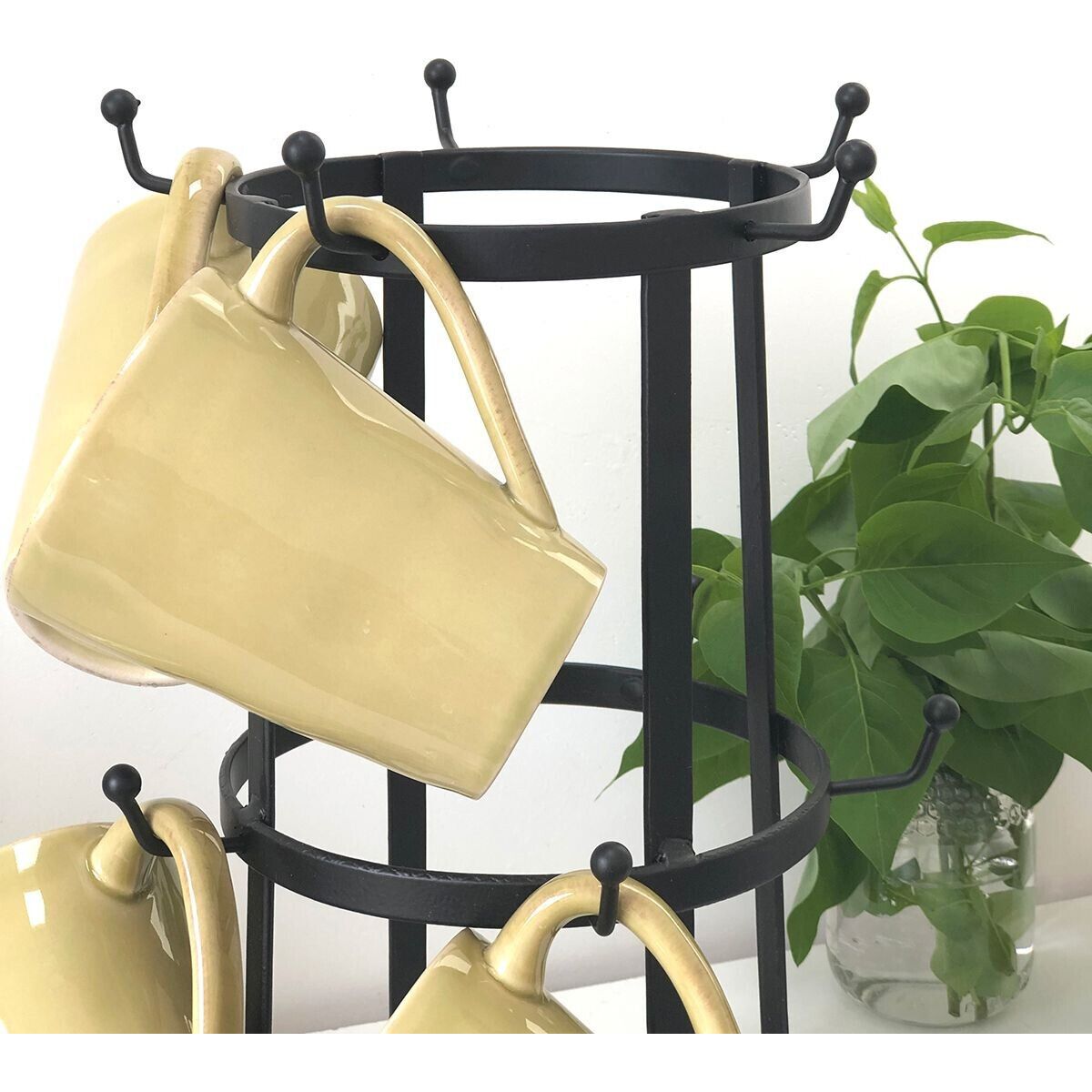 Árbol para tazas / soporte para tazas de sobremesa de 10 ramas de metal negro