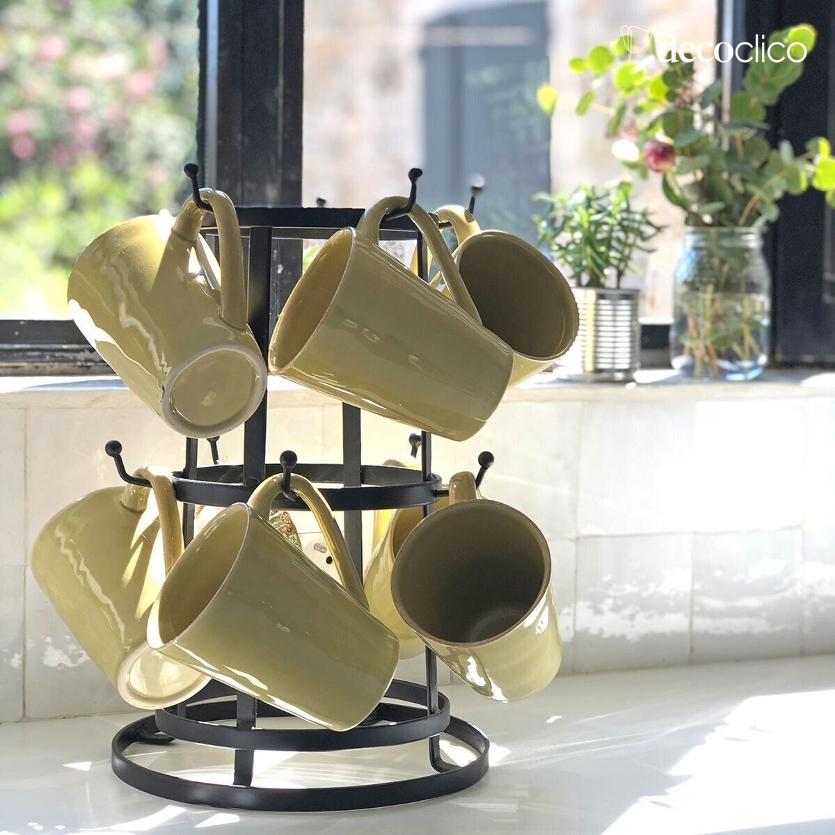 Árbol para tazas / soporte para tazas de sobremesa de 10 ramas de metal negro