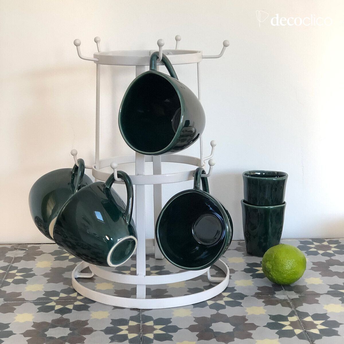 Arbre à mugs / porte-tasses à poser 10 branches métal blanc mat