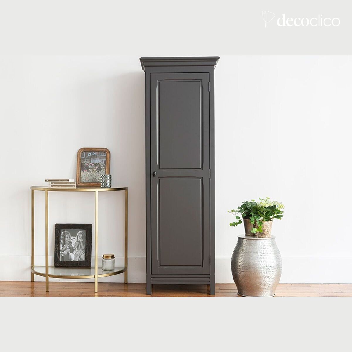 Armario para ropa de abrigo de 1 puerta en pino marítimo gris oscuro Léandre