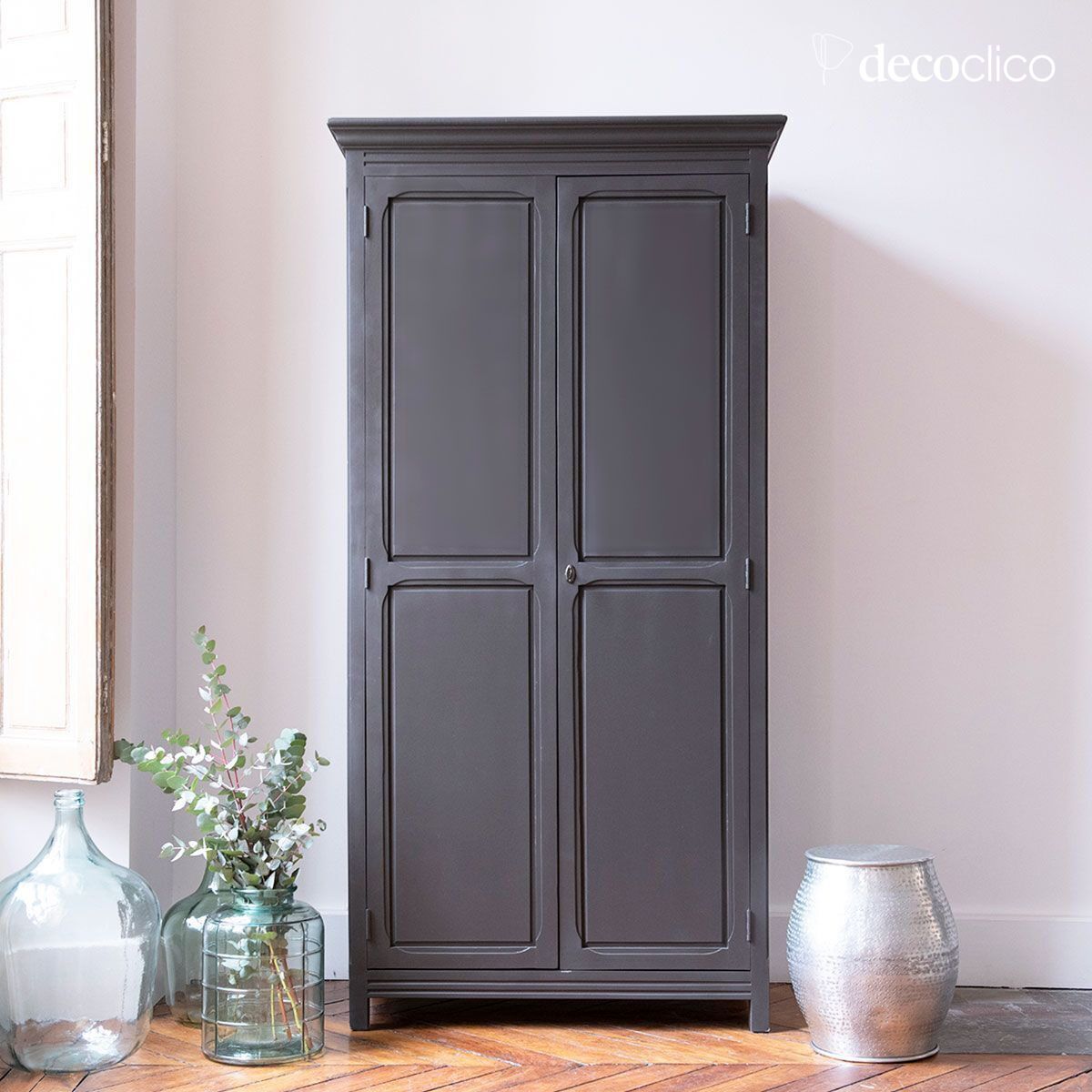 Armario parisino gris oscuro 2 puertas, estantes Léandre