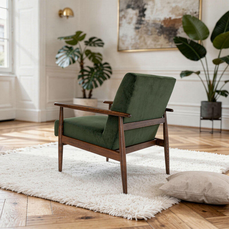 Armchair in ash and green velvet