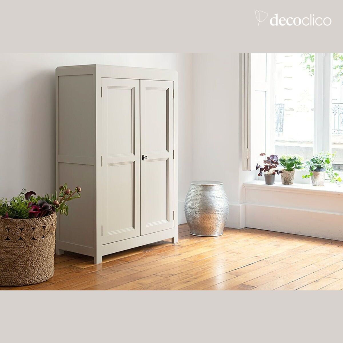 Armoire basse lingère en pin maritime gris clair Léandre