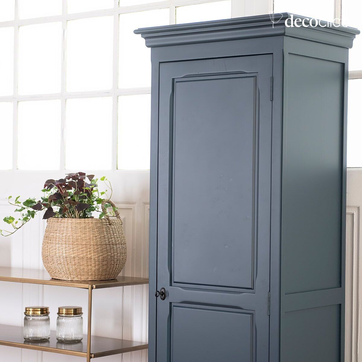 Armoire bonnetière 1 porte en pin maritime bleu Léandre