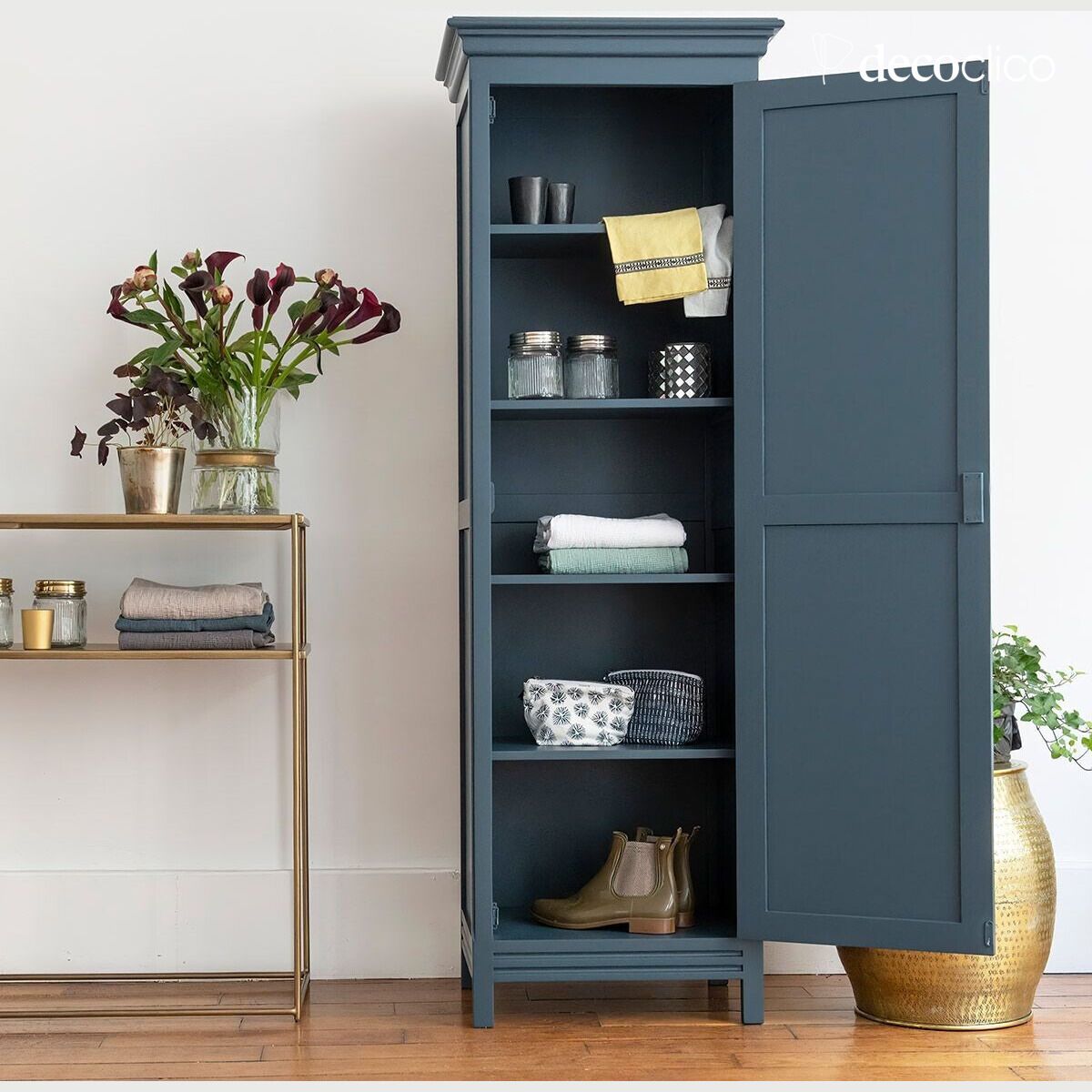 Armoire bonnetière 1 porte en pin maritime bleu Léandre