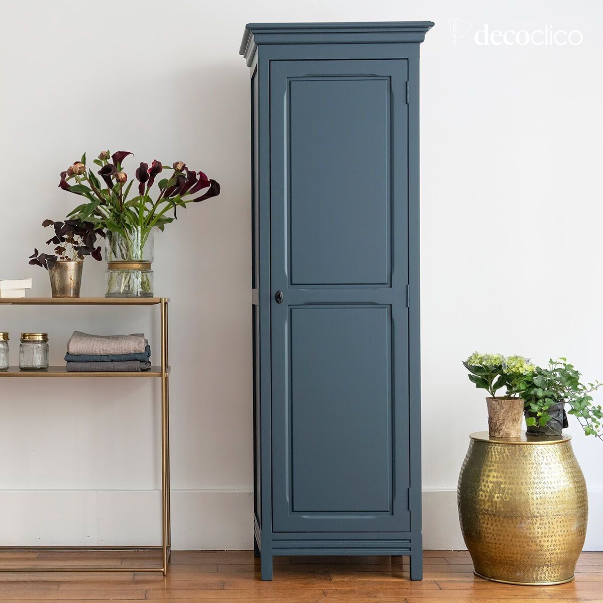 Armoire bonnetière 1 porte en pin maritime bleu Léandre