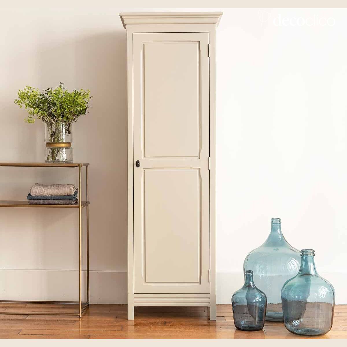 Armoire bonnetière 1 porte en pin maritime gris clair Léandre
