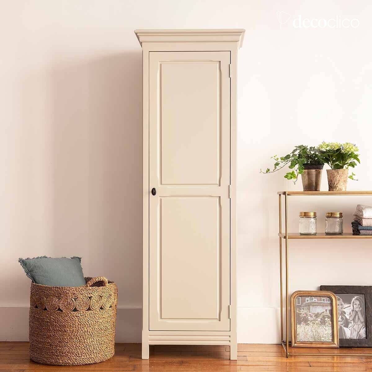 Armoire bonnetière 1 porte en pin maritime gris clair Léandre