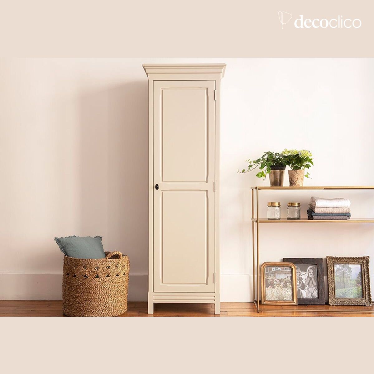 Armoire bonnetière 1 porte en pin maritime gris clair Léandre