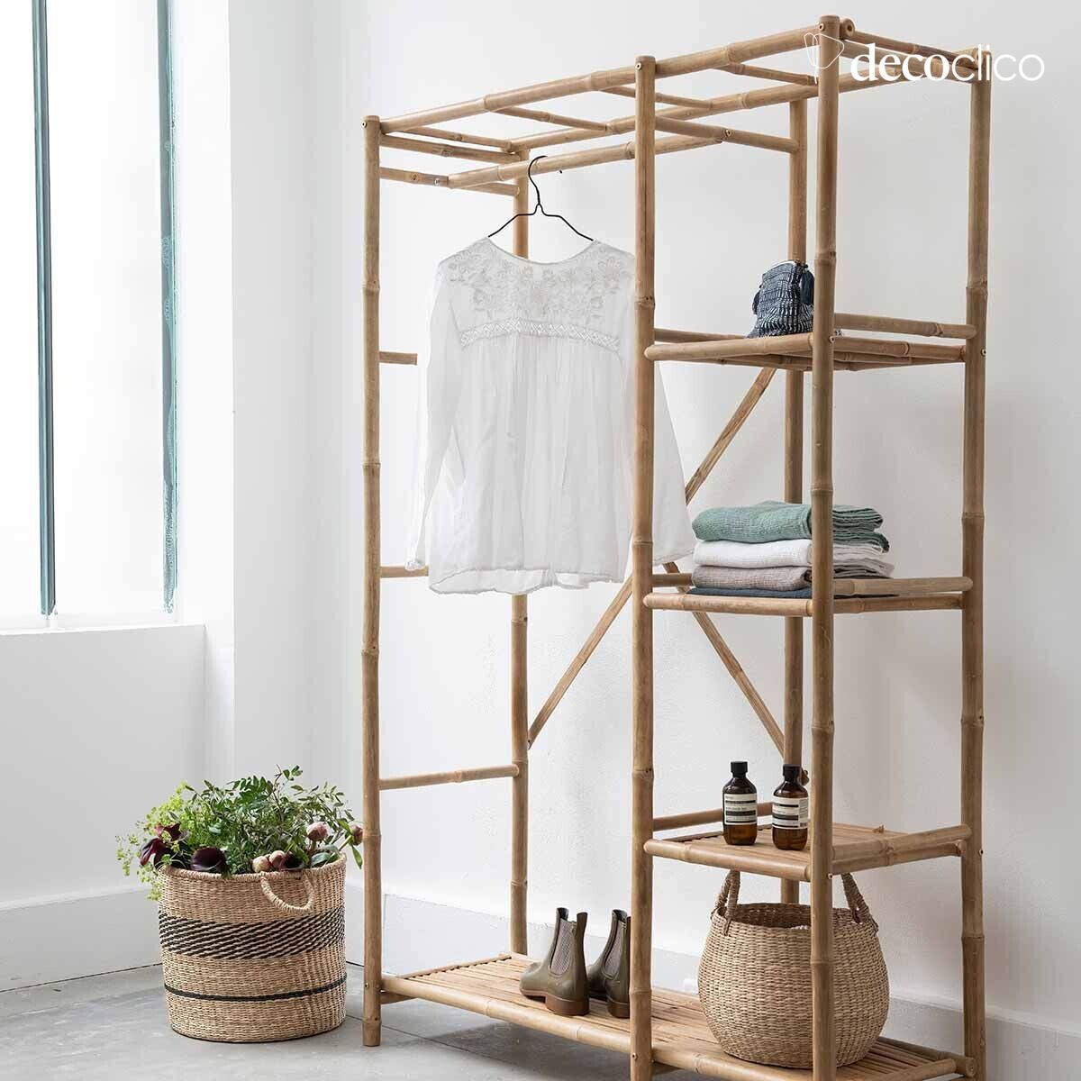 Armoire penderie en bambou et tissu Taman