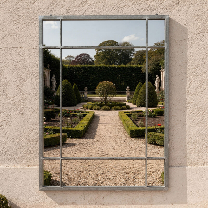Art Deco mirror in zinc-finish metal  Wallis