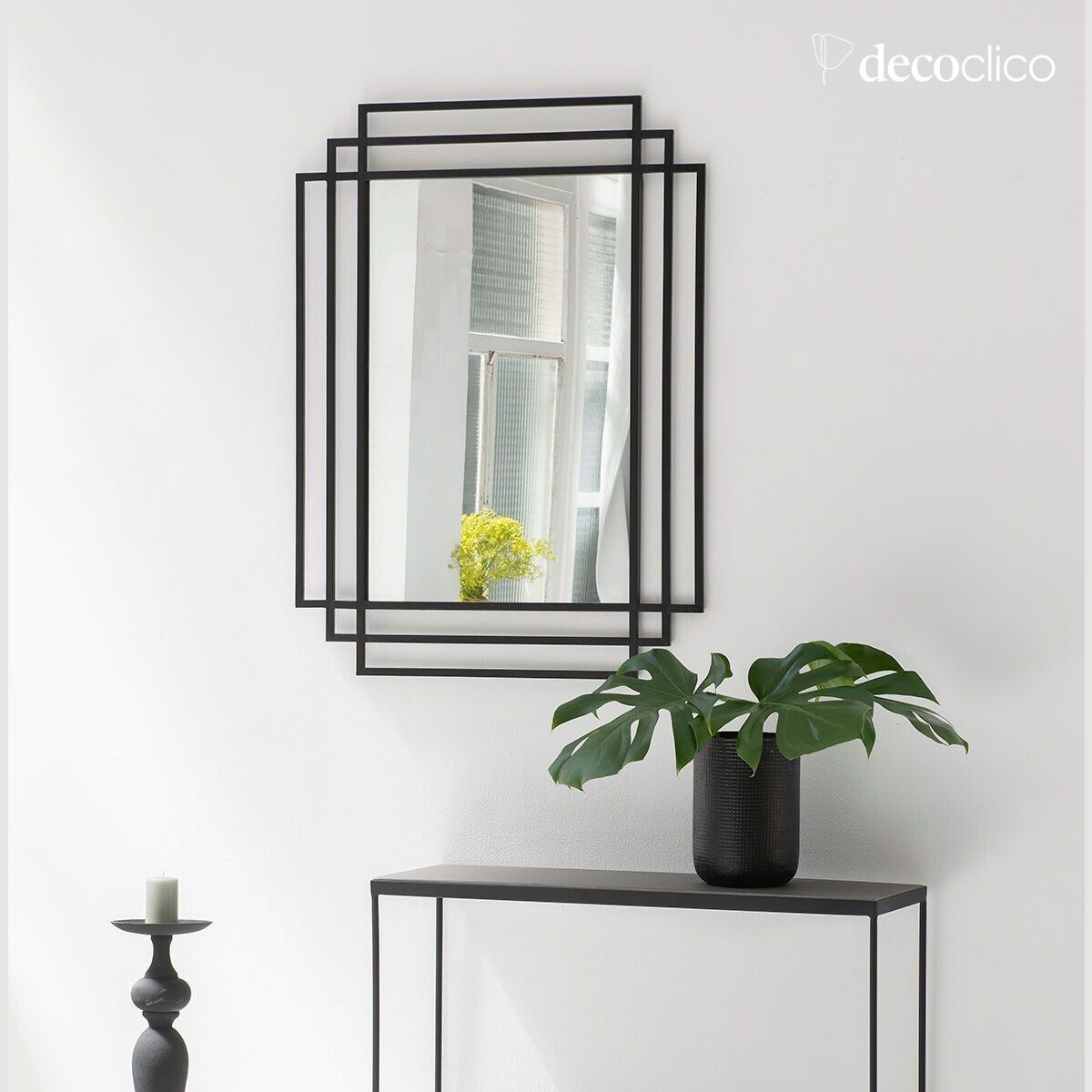 Art Deco rechthoekige zwarte metalen spiegel 101 x 76 cm Ginger