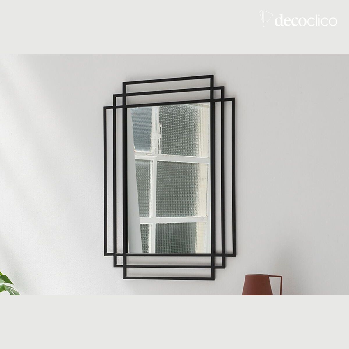 Art-Deco-Spiegel rechteckig aus schwarzem Metall 101 x 76 cm  Ginger