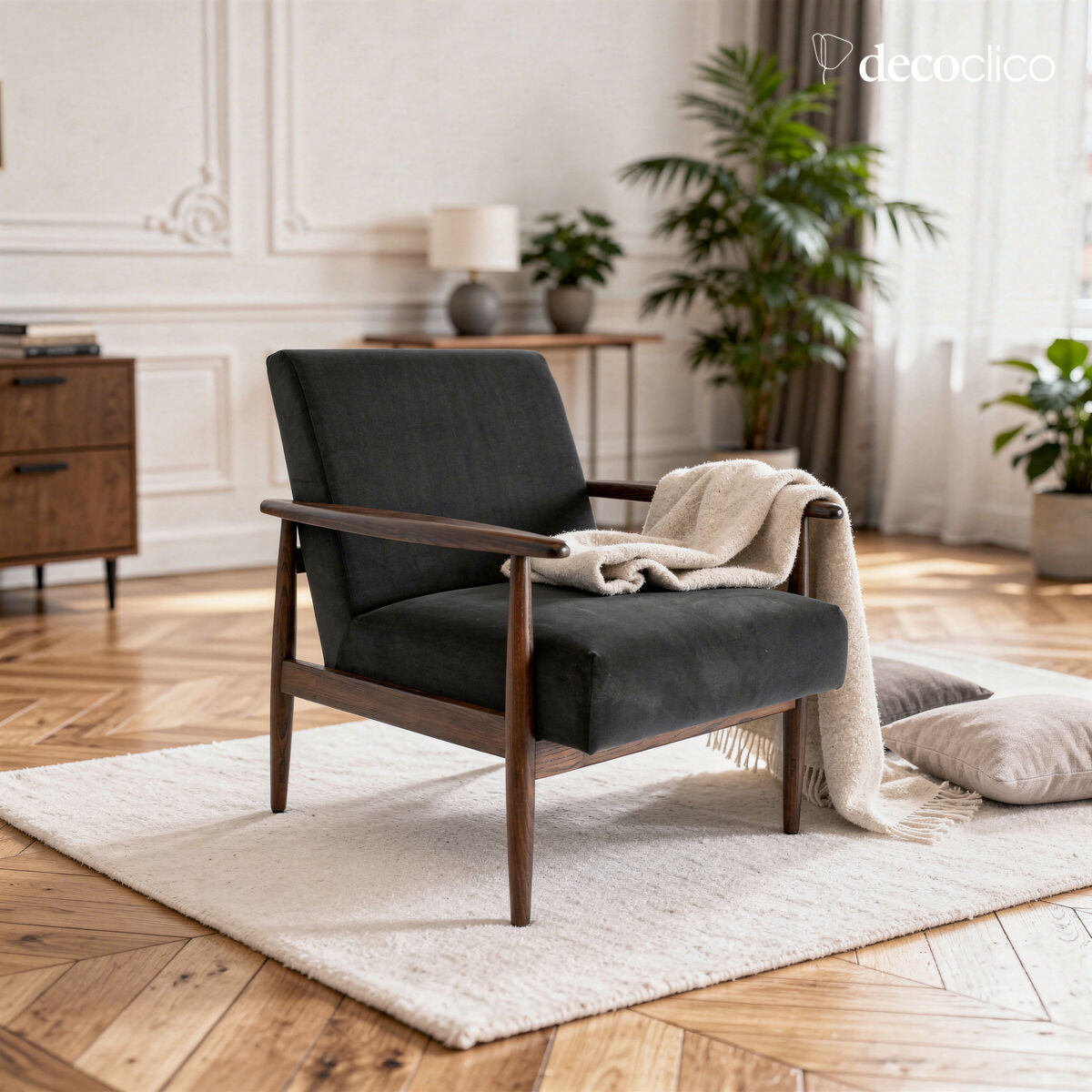 Ash en grijs fluwelen fauteuil Octave