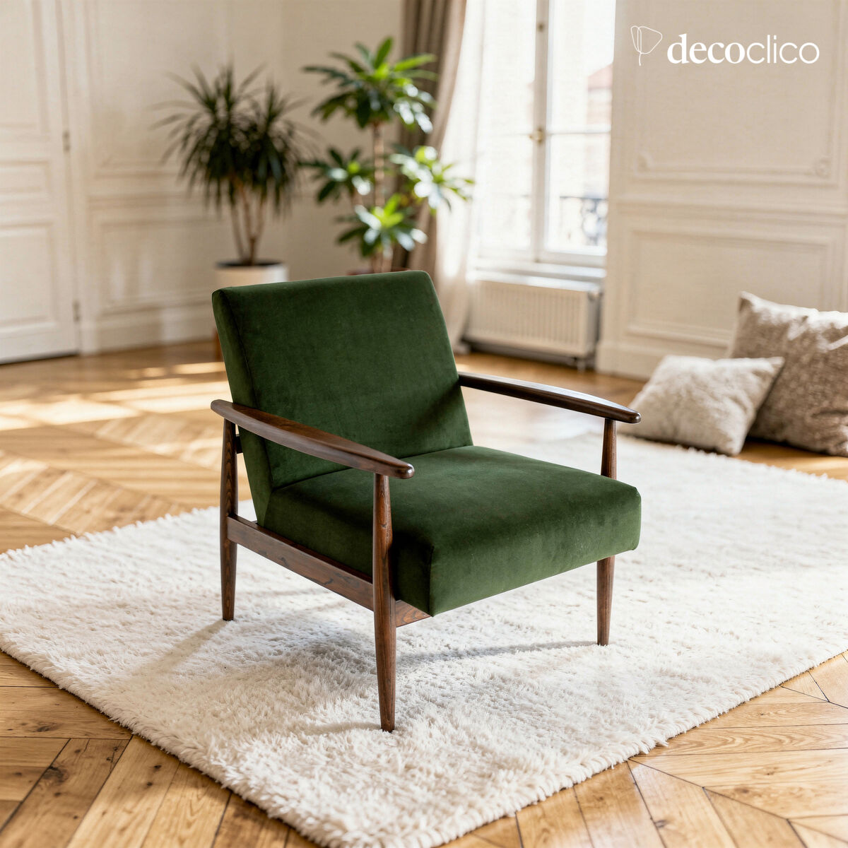 Ash en groen fluwelen fauteuil