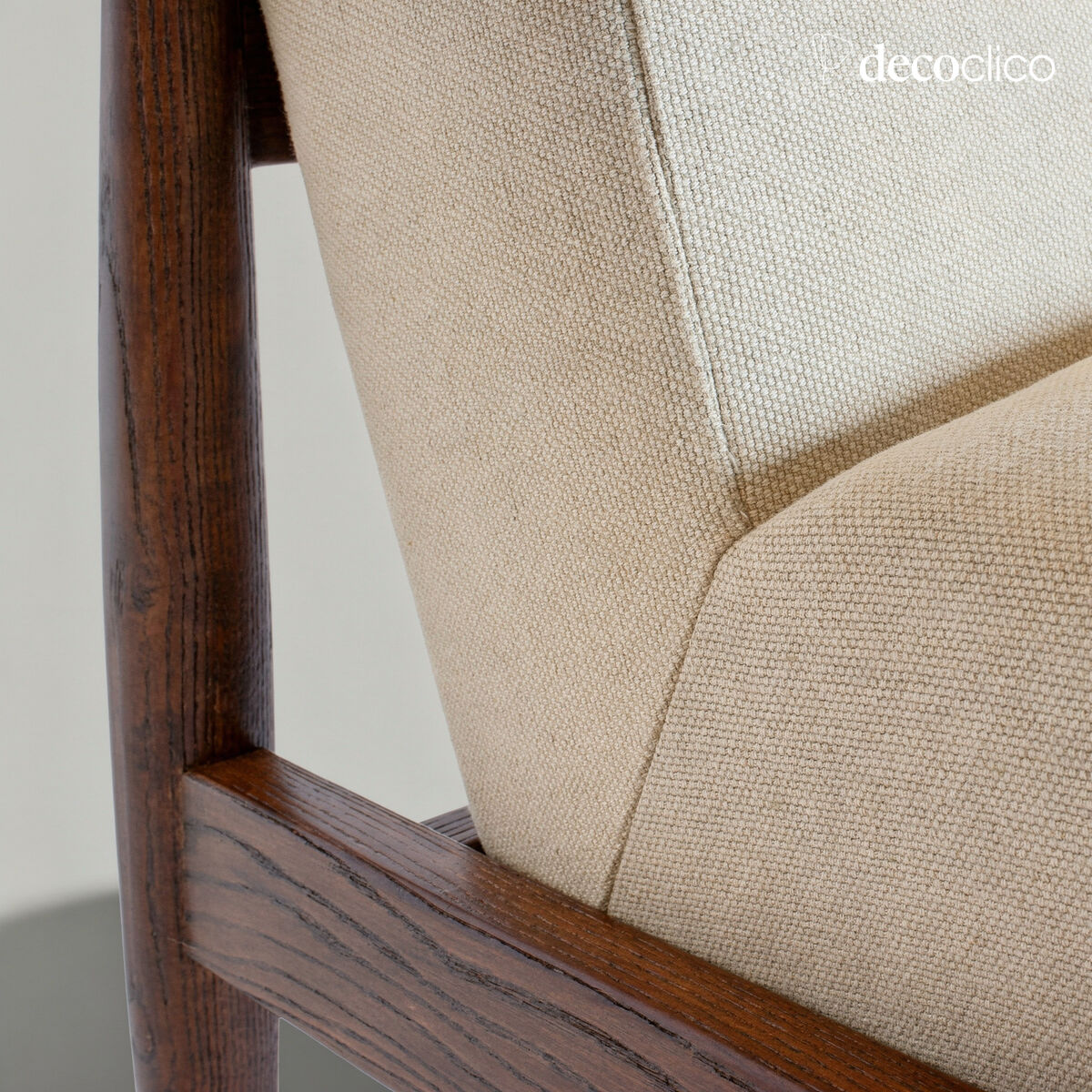 Ash wood armchair, linen/natural cotton