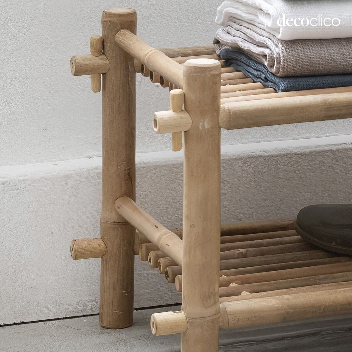 Bamboo shoe rack with 2 shelves Taman