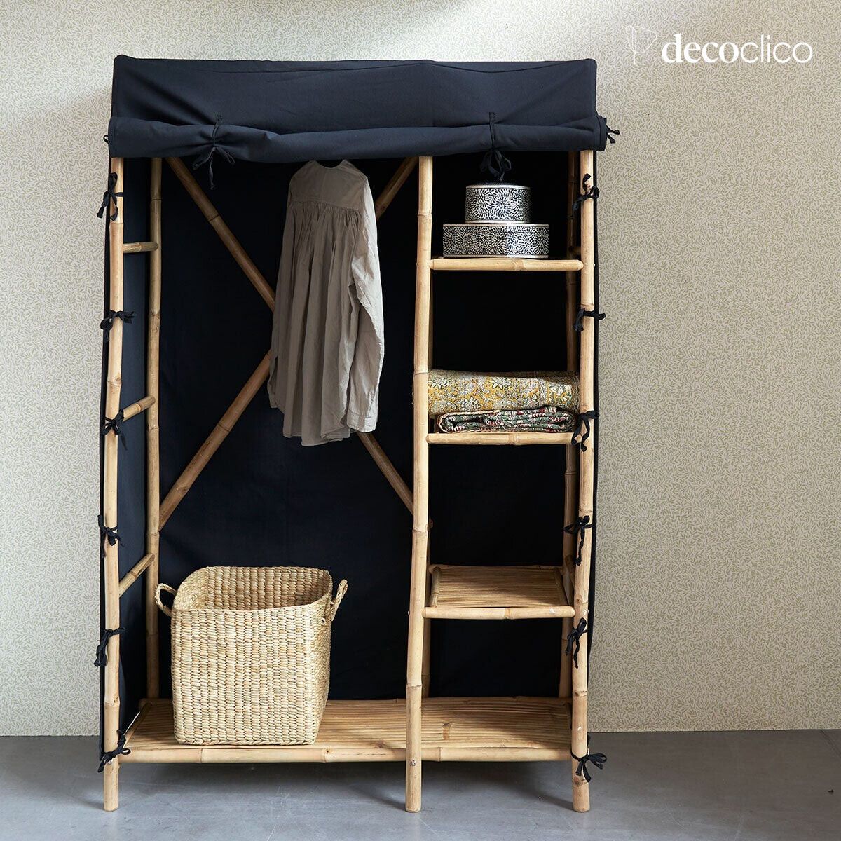 Bamboo wardrobe with black fabric Taman