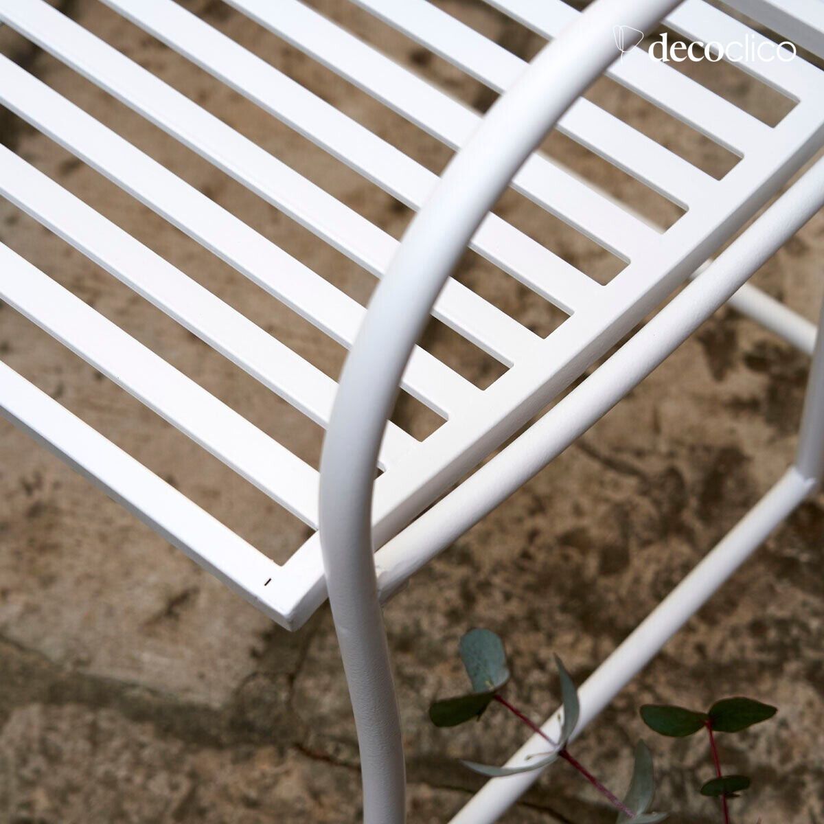 Banc en fer forgé blanc pliant avec accoudoirs