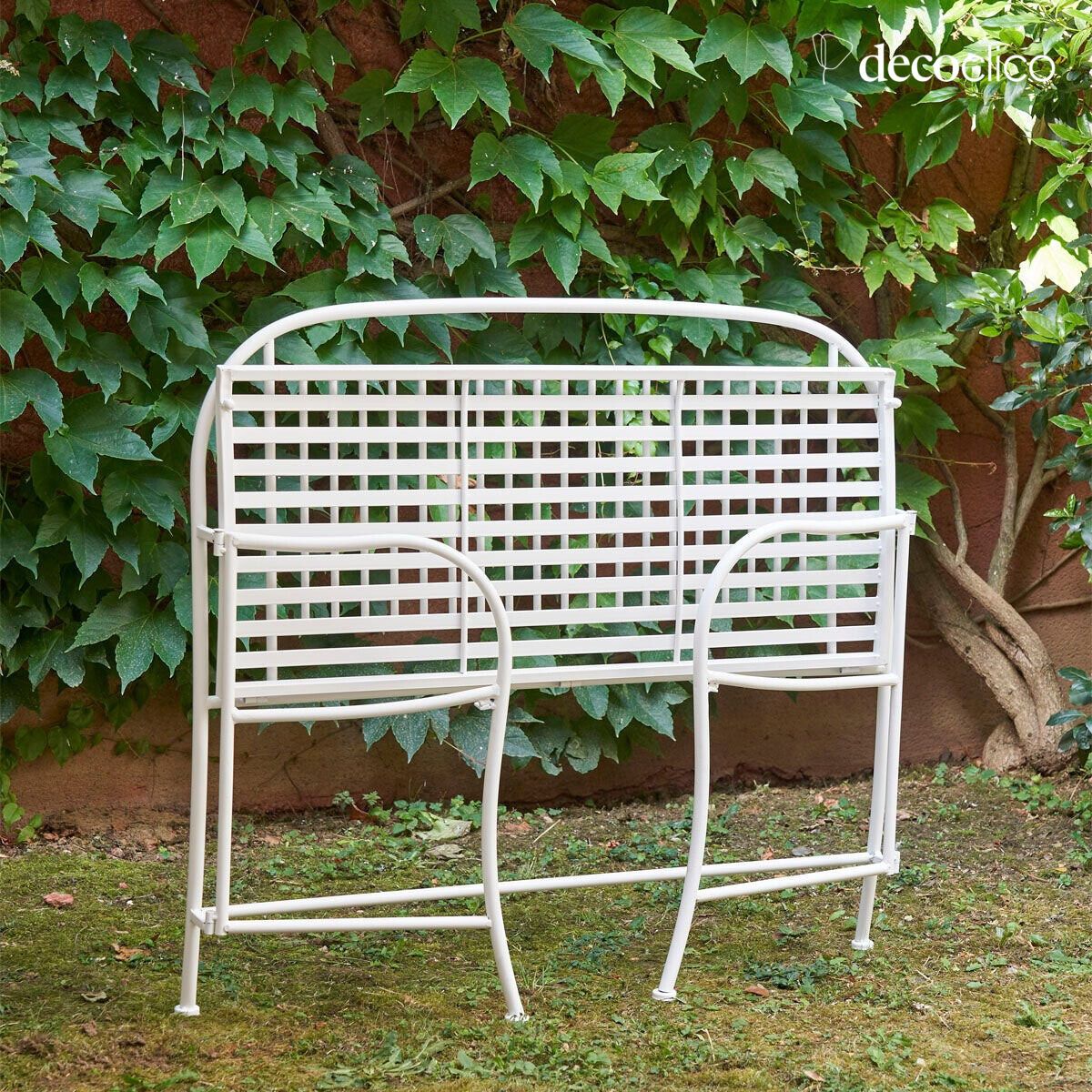 Banc en fer forgé blanc pliant avec accoudoirs