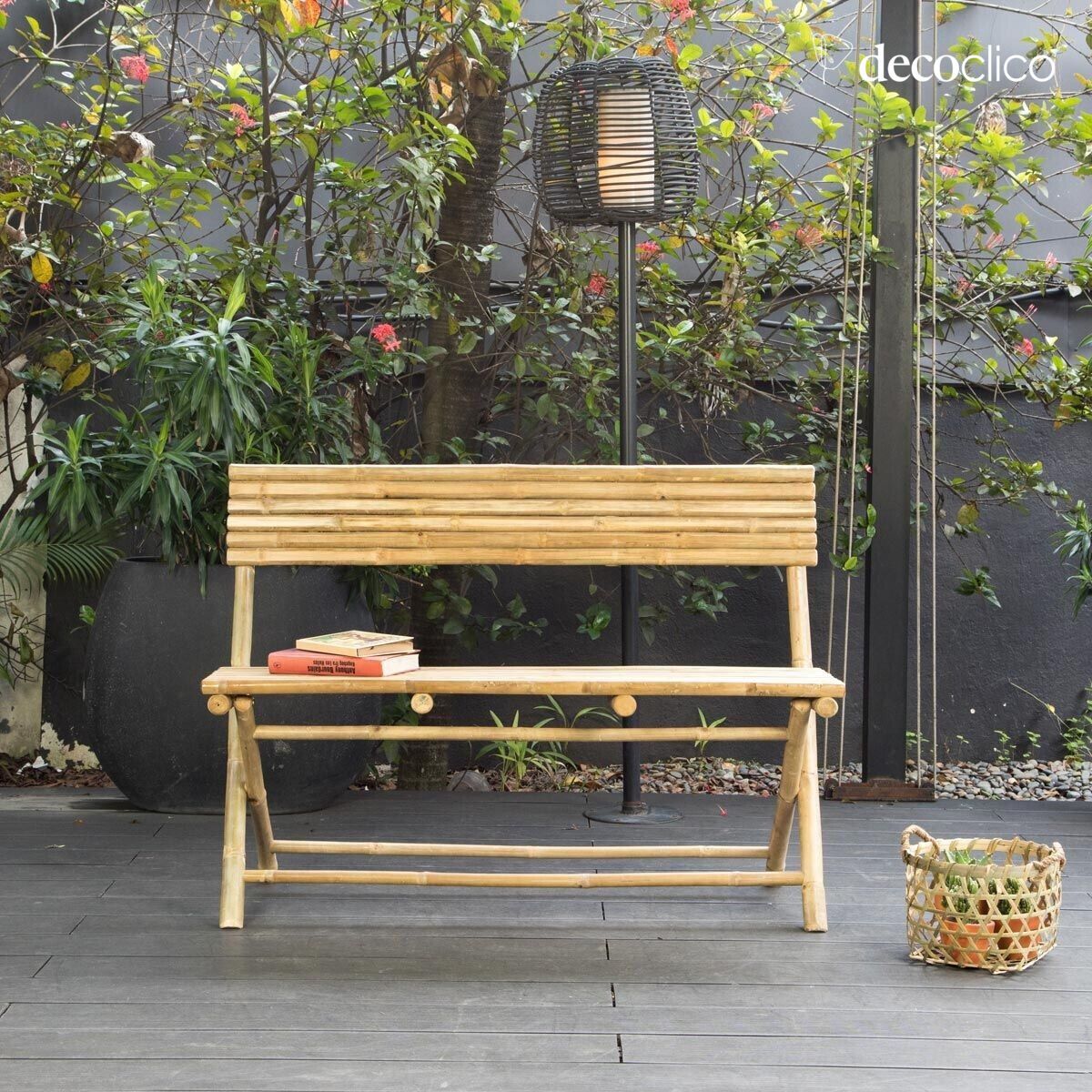 Banco plegable con respaldo de bambú natural Taman