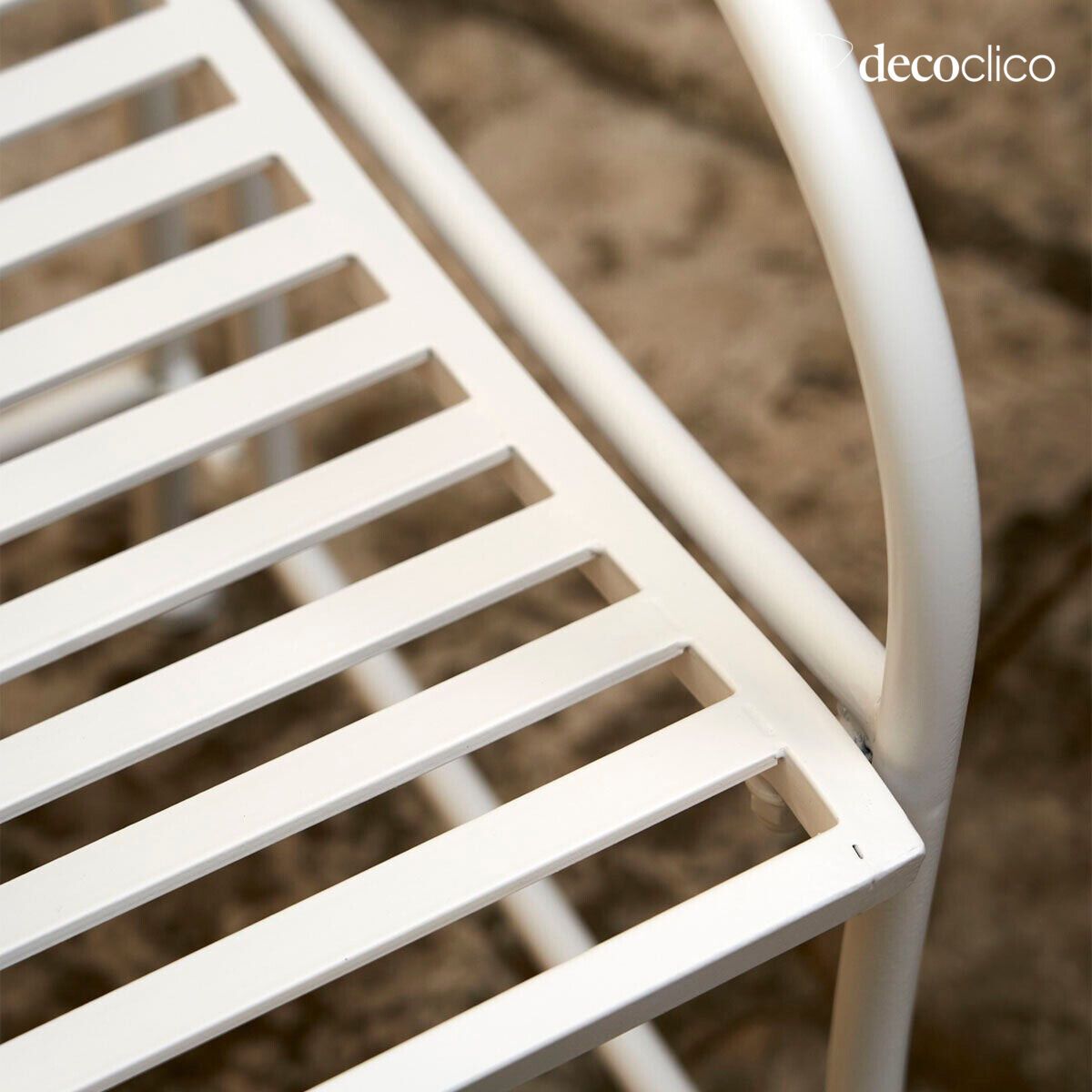 Banco plegable de hierro forjado blanco con reposabrazos