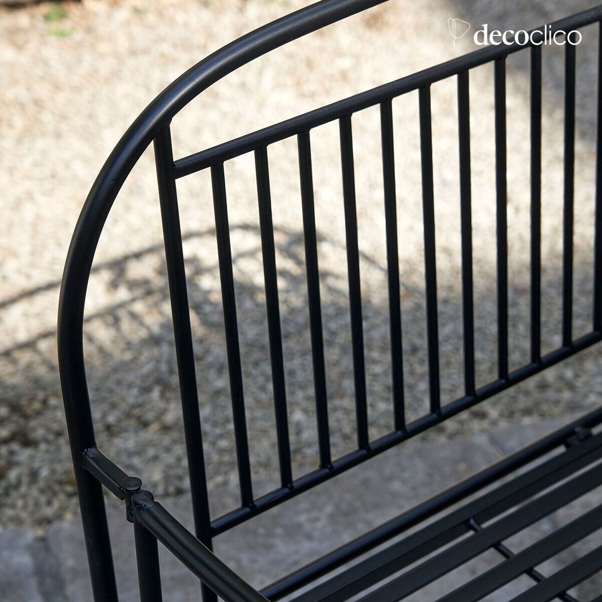 Banco plegable de hierro forjado negro con reposabrazos