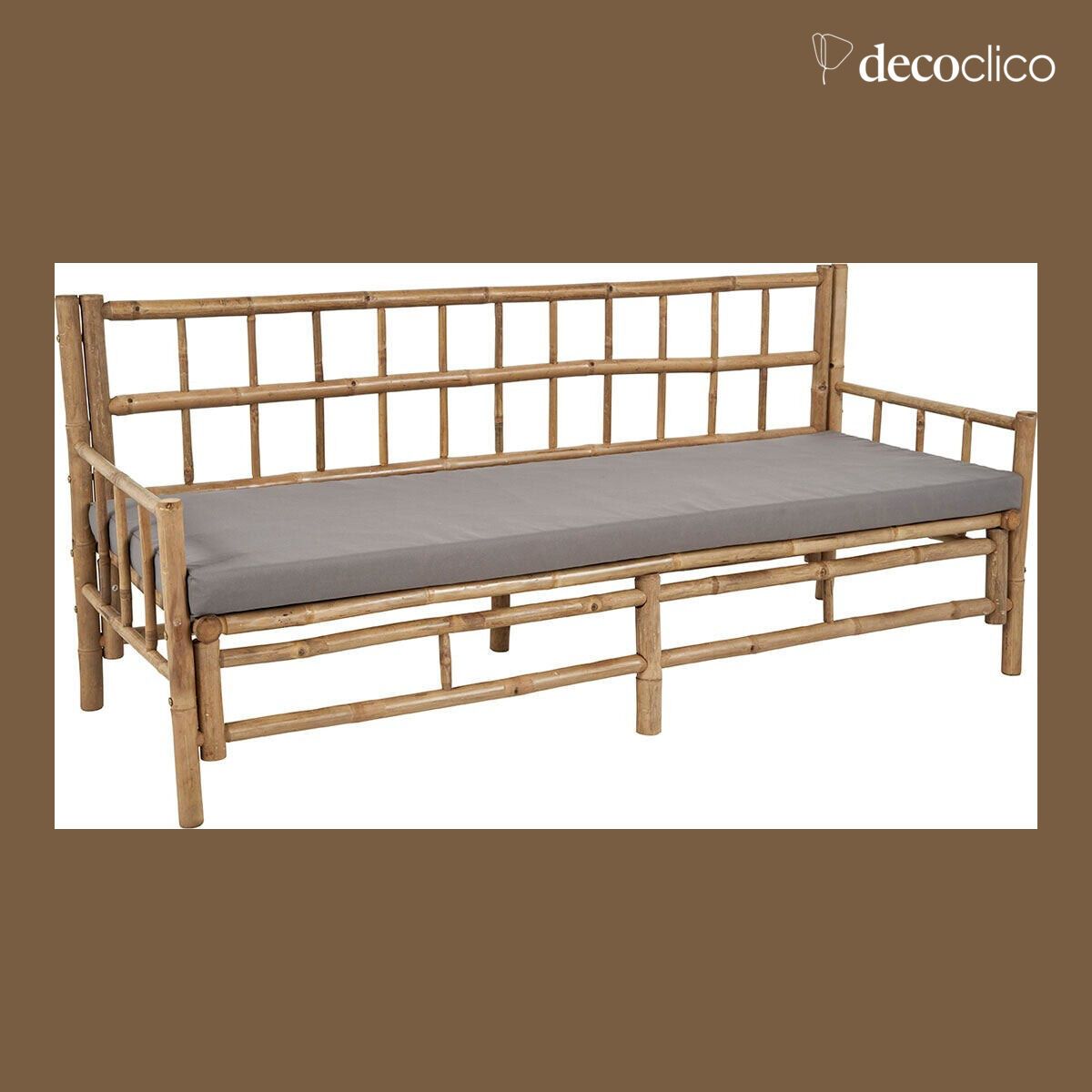 Banquette de jardin en bambou naturel avec coussin gris outdoor Taman