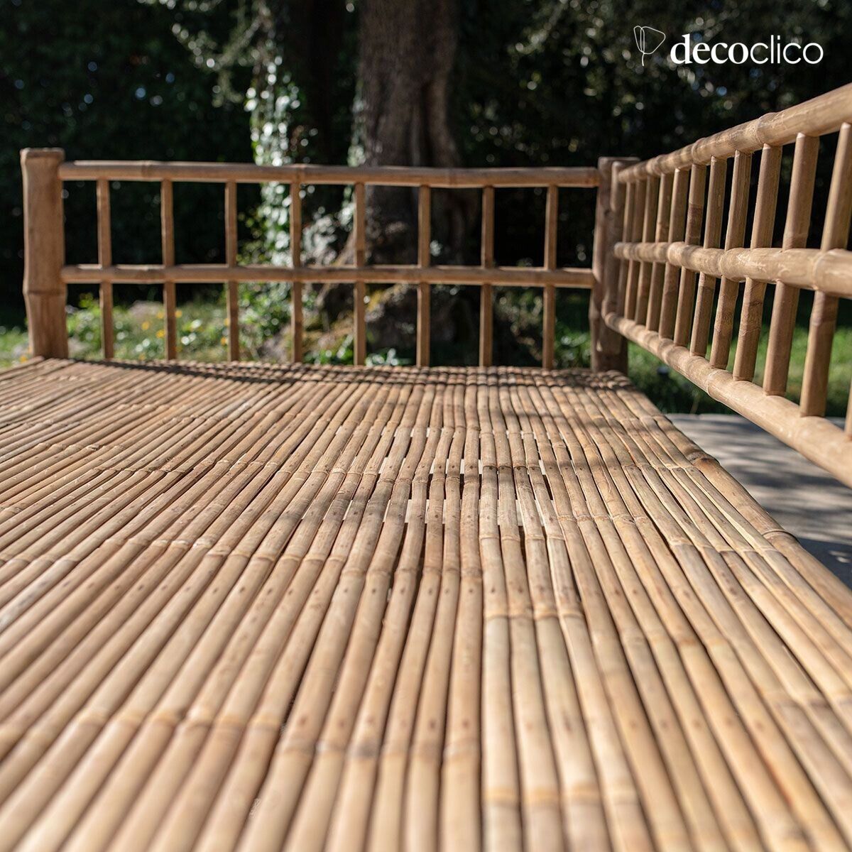 Banquette méridienne de jardin en bambou naturel avec coussin écru, Côté droit Taman