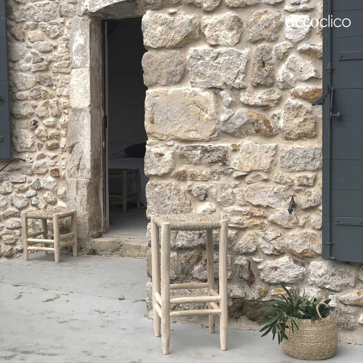 Bar stool in teak and sea grass Pepper