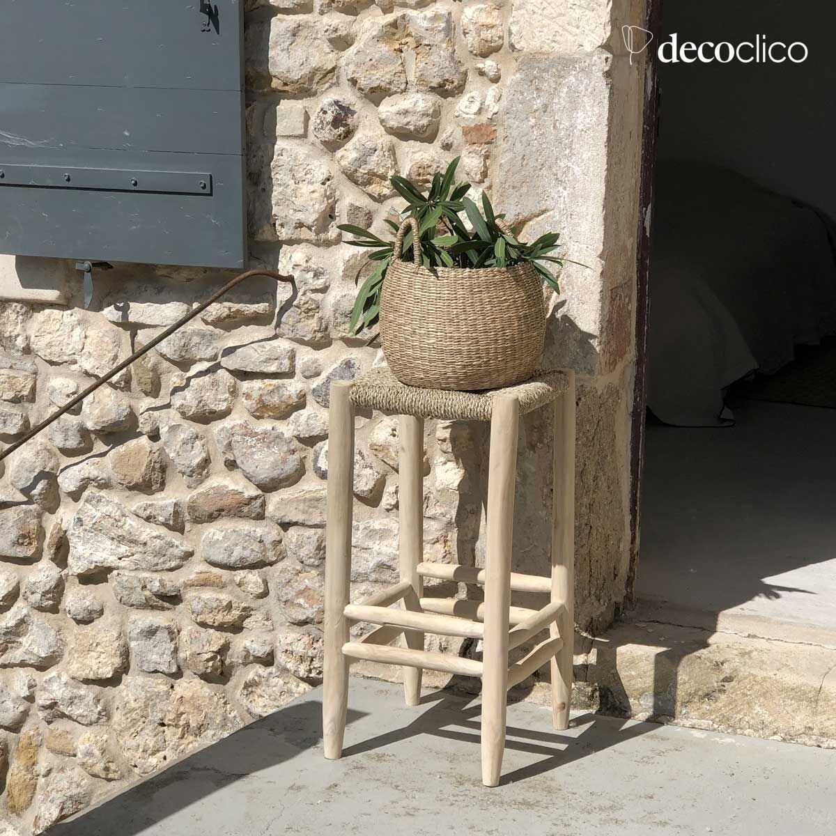 Bar stool in teak and sea grass Pepper