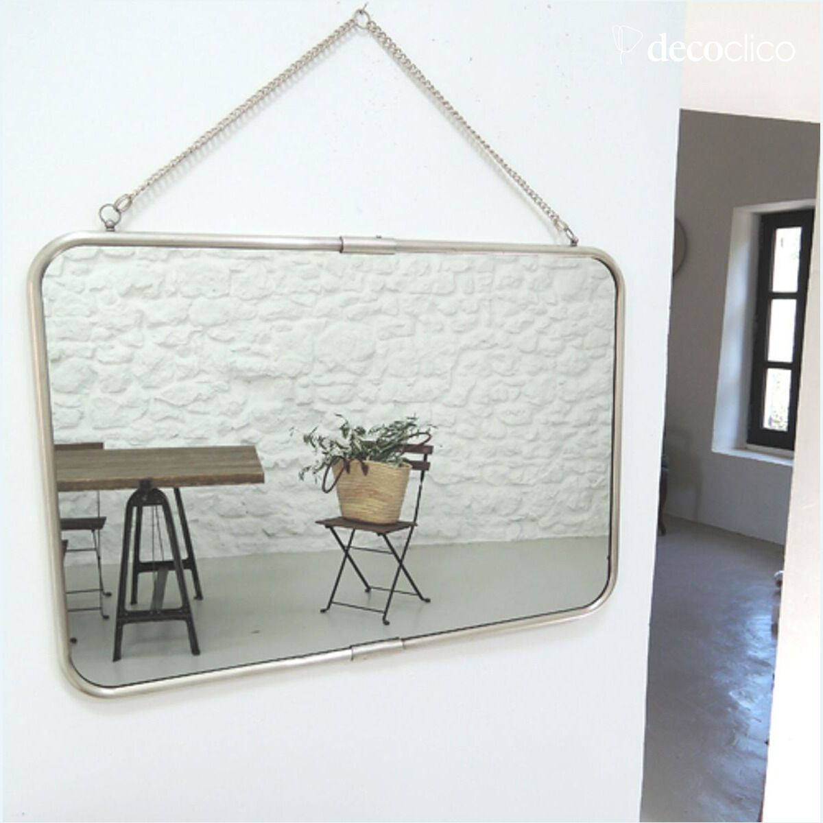 Barber's mirror in silver-plated brass with chain 56 x 40 cm Chaumont