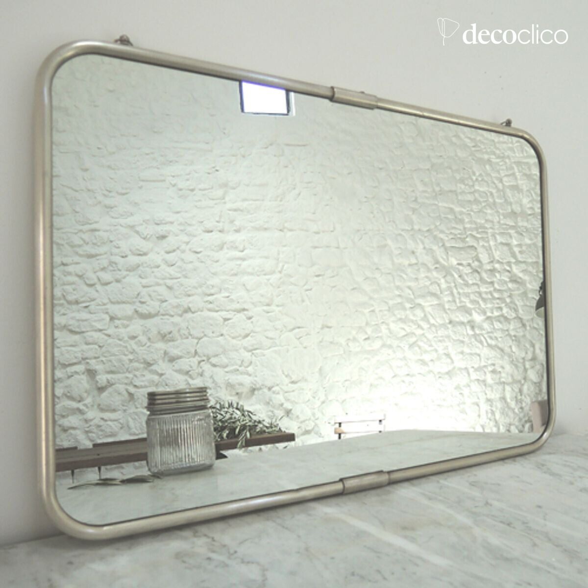 Barber's mirror in silver-plated brass with chain 56 x 40 cm Chaumont