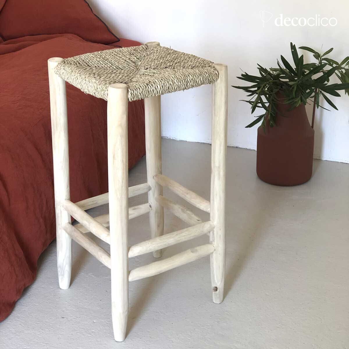 Barhocker aus Teakholz und Seegras Pepper