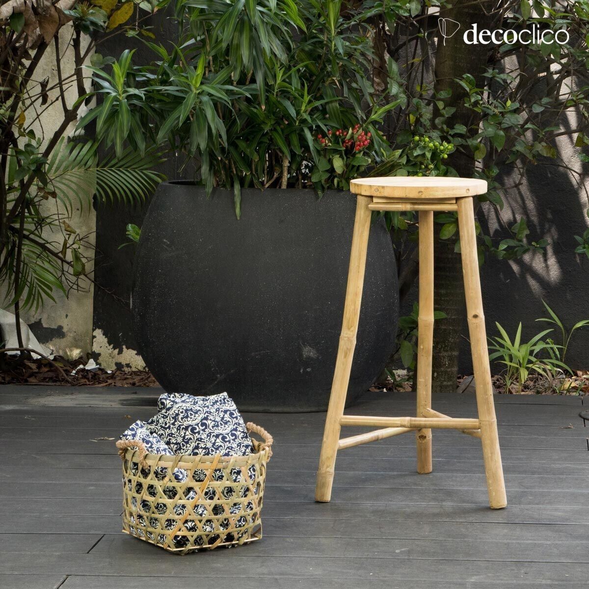 Barhocker Dreibein aus natürlichem Bambus Taman