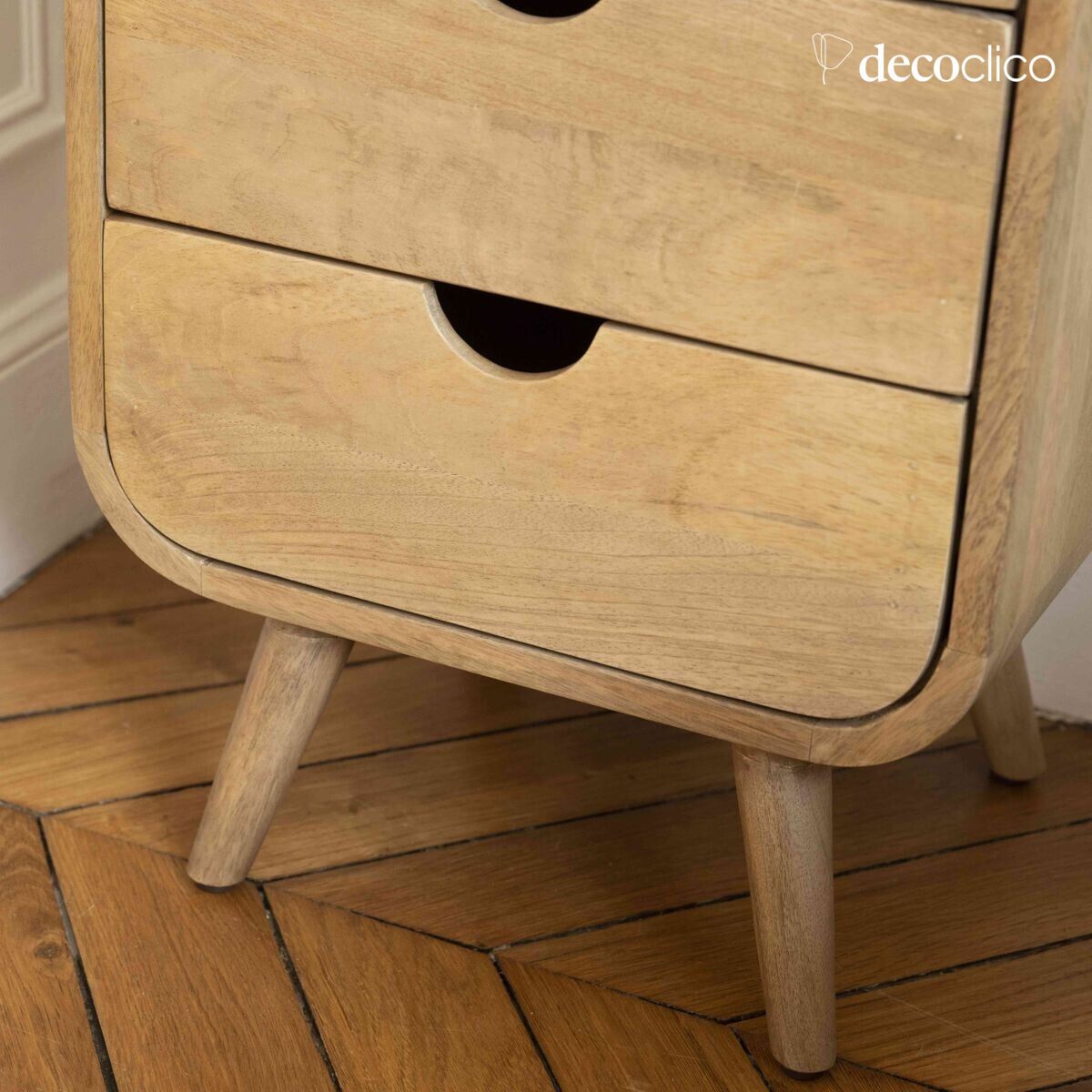 Bedside table in stained mango wood with 3 drawers Hanko