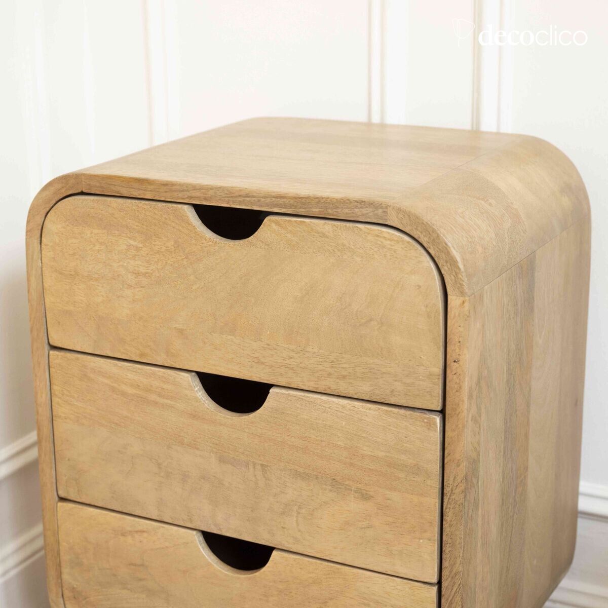 Bedside table in stained mango wood with 3 drawers Hanko