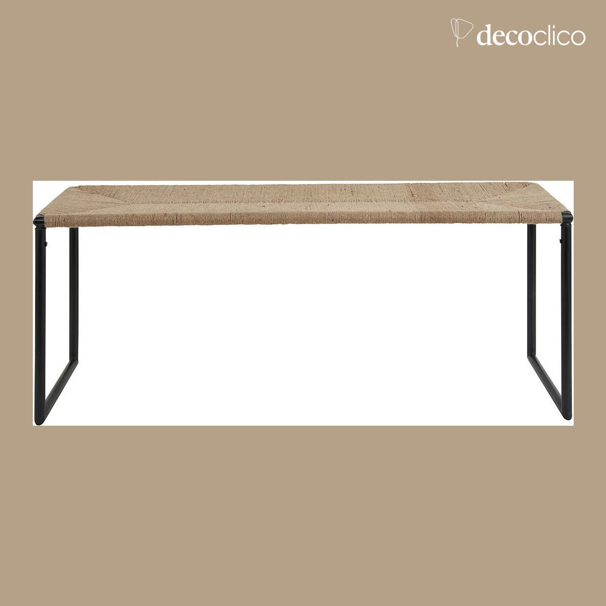 Bench for the end of the bed in matt black metal and rope