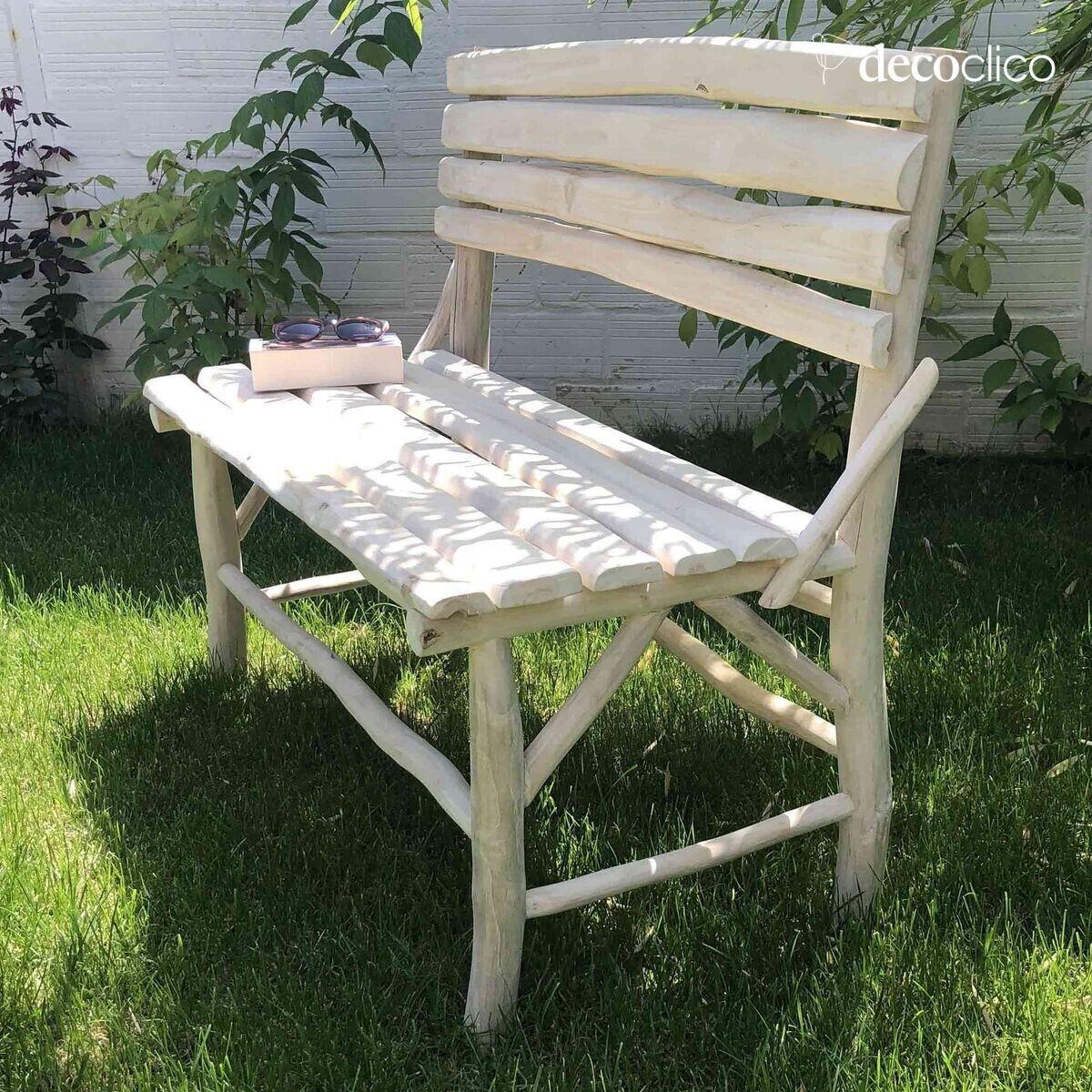 Bench with teak backrest Pepper